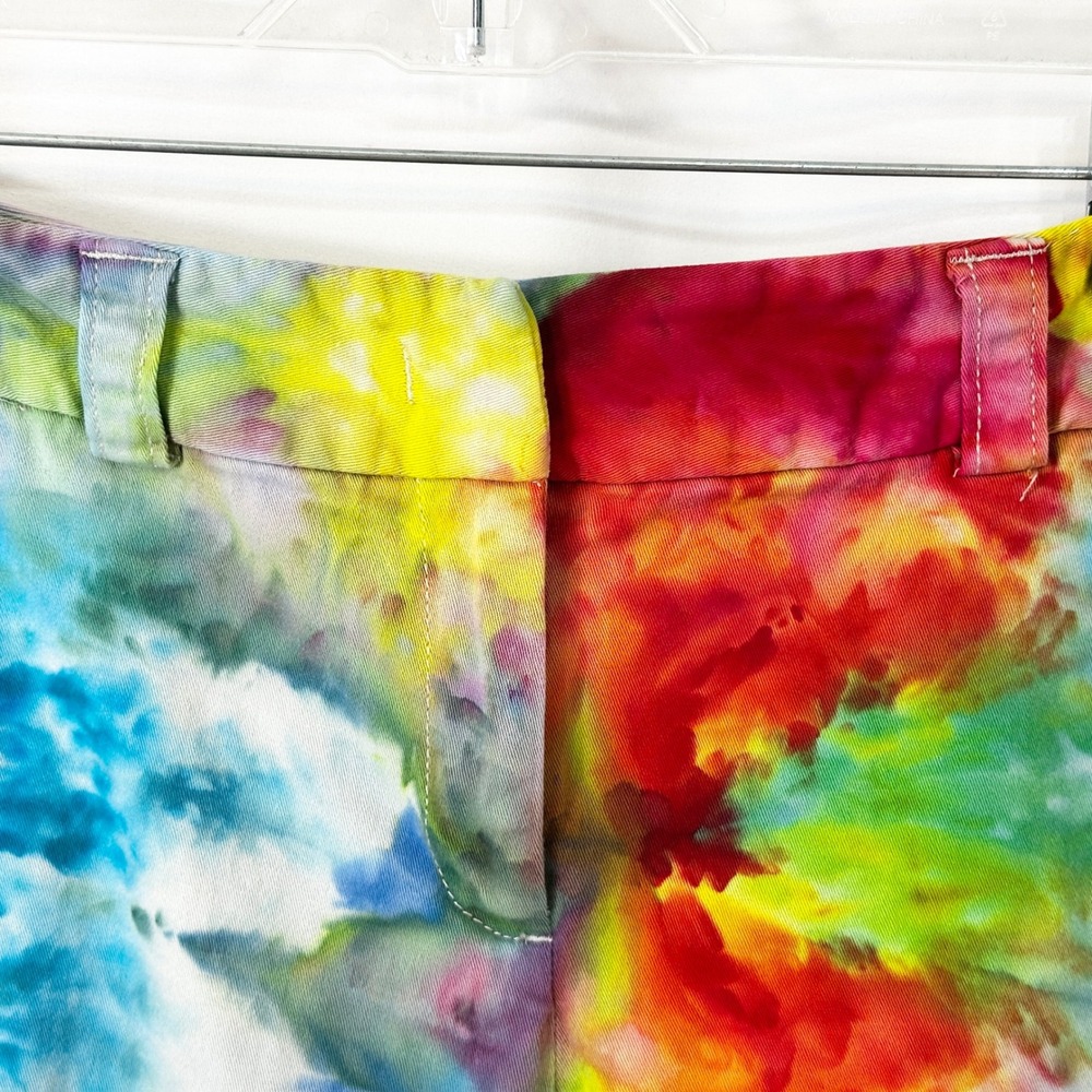Rafaella Size 10 Shorts Handmade Tie Dye Bermuda Blue Yellow Red Mid Rise 436 - Picture 7 of 12